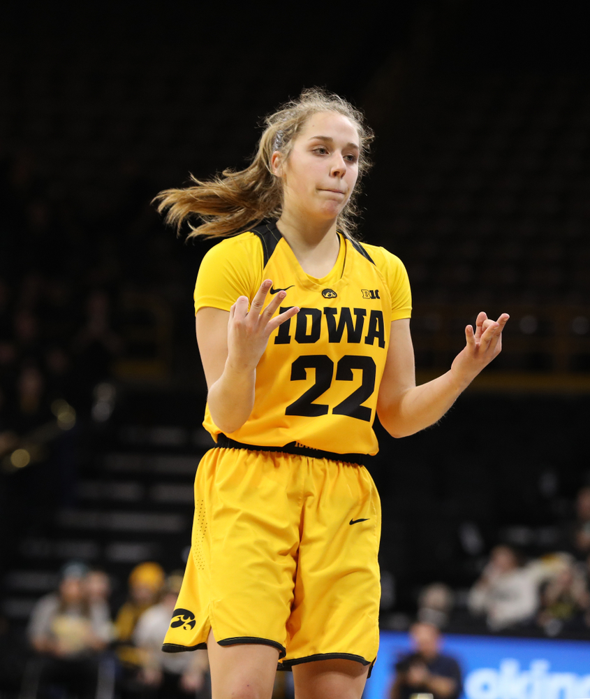 Iowa Hawkeyes guard Kathleen Doyle (22) against the Michigan State Spartans Thursday, February 7, 2019 at Carver-Hawkeye Arena. (Brian Ray/hawkeyesports.com)