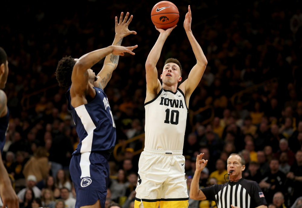 Iowa Hawkeyes guard Joe Wieskamp (10) against Penn State Saturday, February 29, 2020 at Carver-Hawkeye Arena. (Brian Ray/hawkeyesports.com)