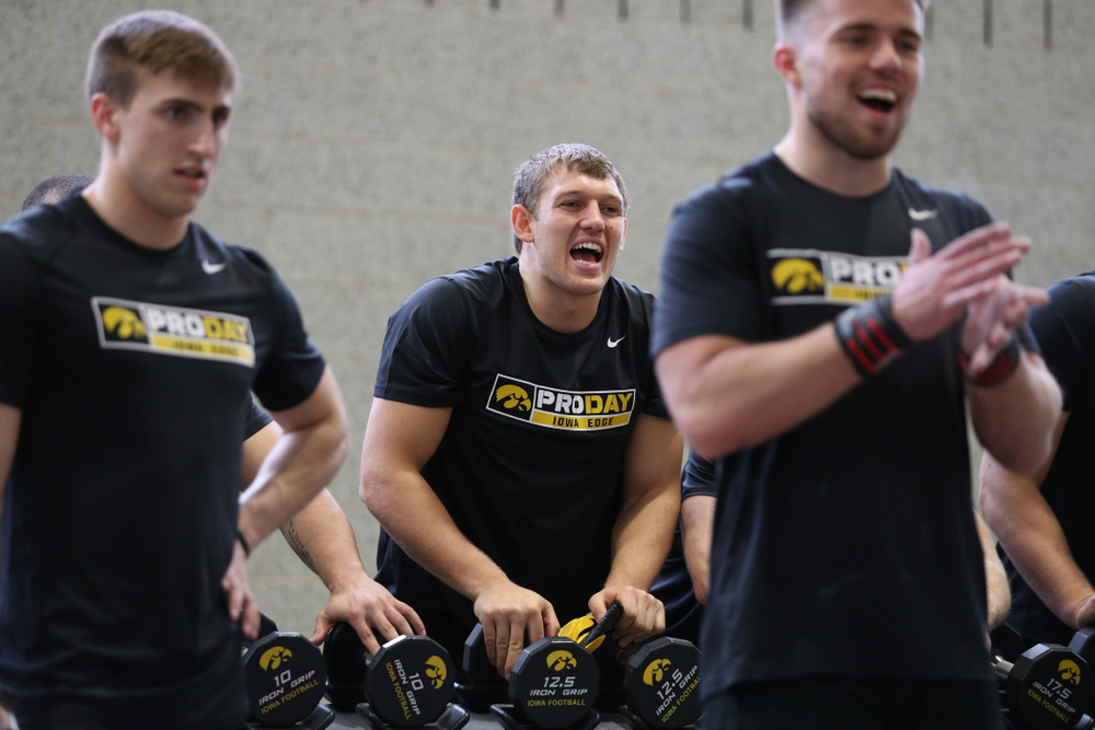 Iowa Hawkeyes tight end T.J. Hockenson (38) during the teamÕs annual Pro Day Monday, March 25, 2019 at the Hansen Football Performance Center. (Brian Ray/hawkeyesports.com)