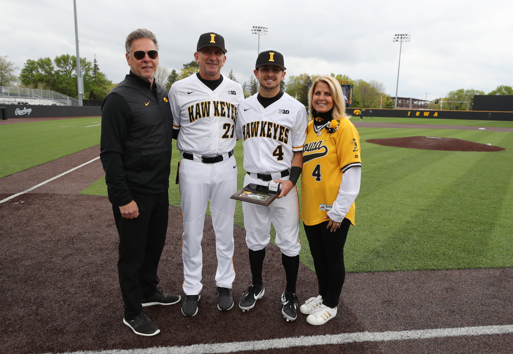 Iowa Hawkeyes infielder Mitchell Boe (4) during senior day festivities before their game against Michigan State Sunday, May 12, 2019 at Duane Banks Field. (Brian Ray/hawkeyesports.com)