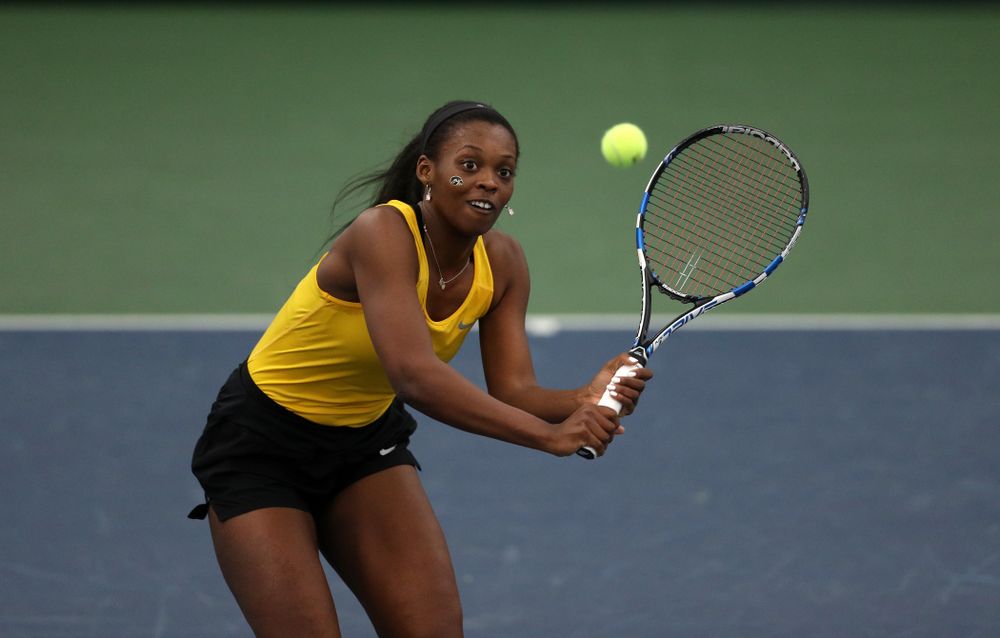 Iowa's Adorabol Huckleby against the Iowa State Cyclones Friday, February 8, 2019 at the Hawkeye Tennis and Recreation Complex. (Brian Ray/hawkeyesports.com)