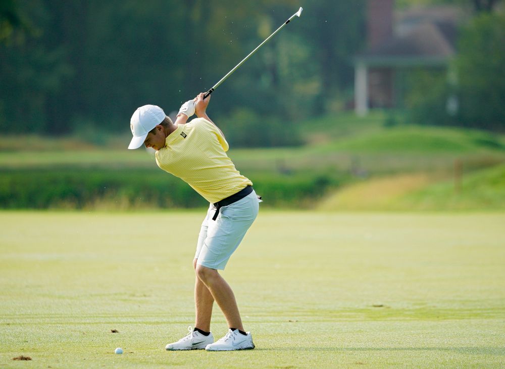 Iowa’s Matthew Garside hits from the fairway during the third day of the Golfweek Conference Challenge at the Cedar Rapids Country Club in Cedar Rapids on Tuesday, Sep 17, 2019. (Stephen Mally/hawkeyesports.com)