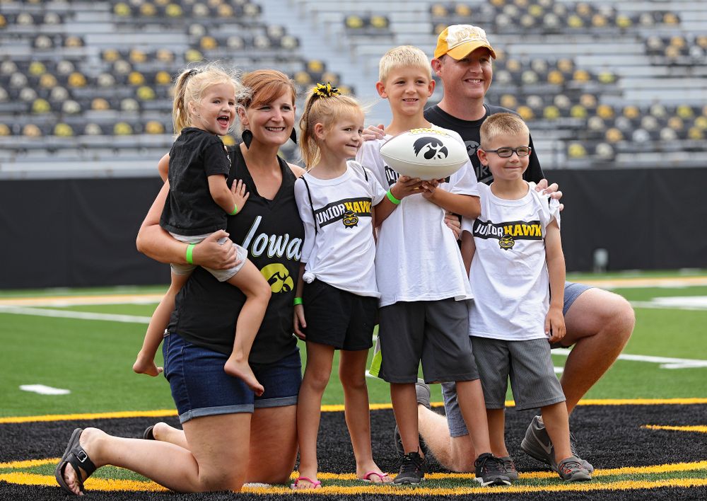 Junior Hawk Club members participate in the Swarm Experience during Kids Day at Kinnick Stadium in Iowa City on Saturday, Aug 10, 2019. (Stephen Mally/hawkeyesports.com)
