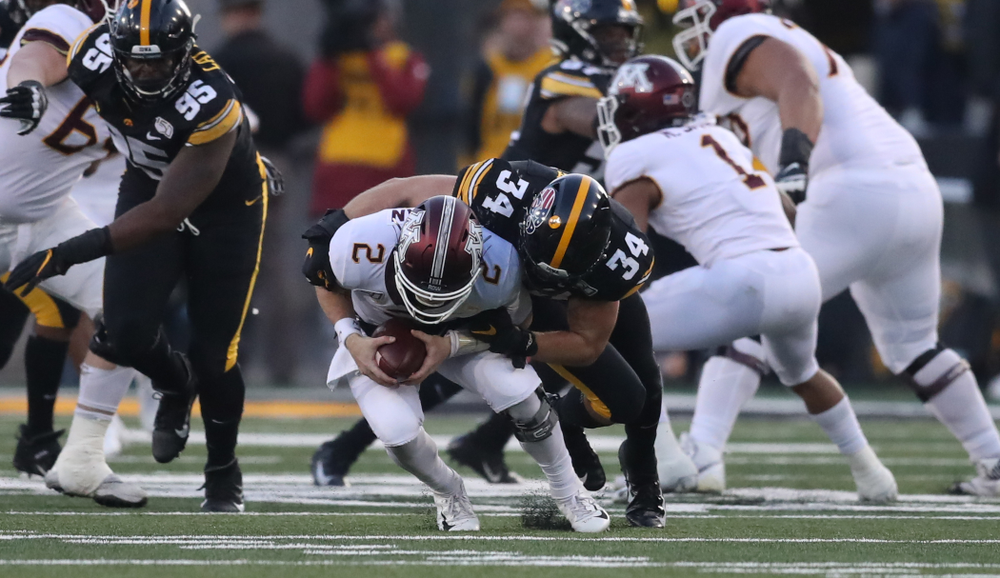 Iowa Hawkeyes linebacker Kristian Welch (34) against Minnesota Saturday, September 28, 2019 at Kinnick Stadium. (Max Allen/hawkeyesports.com)