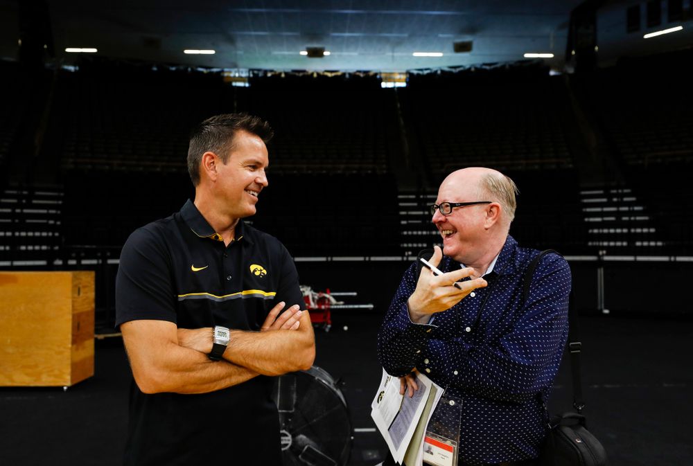 Iowa Hawkeyes head coach Bond Shymansky answers questions from reporters during the team's annual media day Friday, August 17, 2018 at Carver-Hawkye Arena. (Brian Ray/hawkeyesports.com)