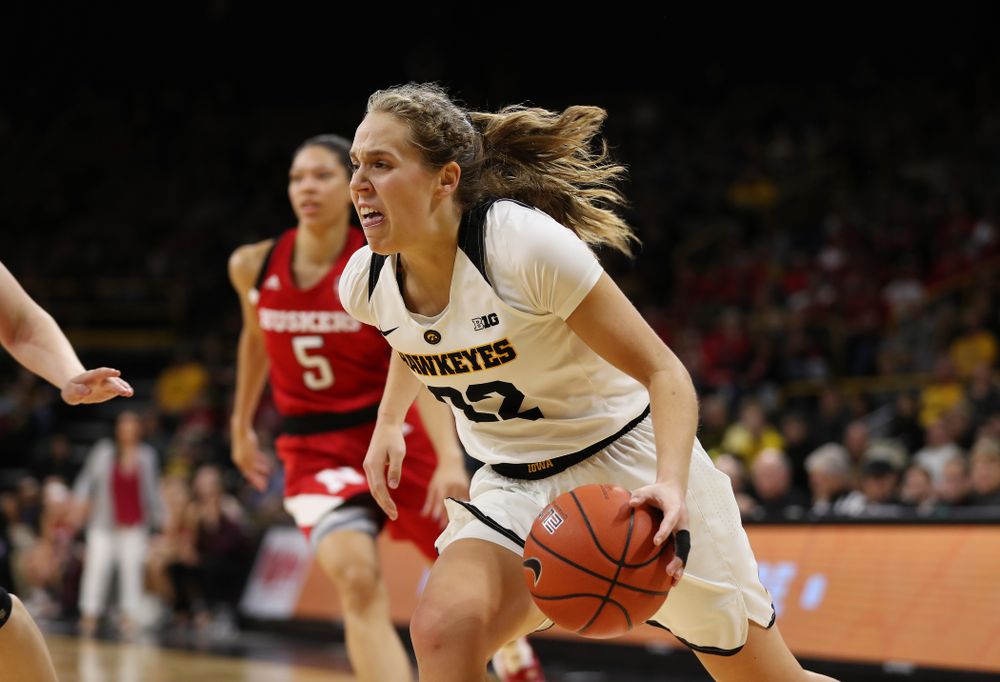 Iowa Hawkeyes guard Kathleen Doyle (22) against the Nebraska Cornhuskers Thursday, January 3, 2019 at Carver-Hawkeye Arena. (Brian Ray/hawkeyesports.com)