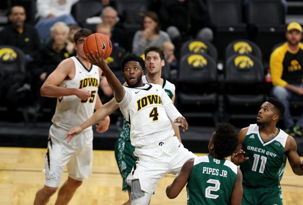 Iowa Hawkeyes guard Isaiah Moss (4) against UW Green Bay Sunday, November 11, 2018 at Carver-Hawkeye Arena. (Brian Ray/hawkeyesports.com)