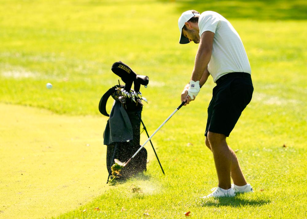 Iowa’s Gonzalo Leal hits a shot during the second day of the Golfweek Conference Challenge at the Cedar Rapids Country Club in Cedar Rapids on Monday, Sep 16, 2019. (Stephen Mally/hawkeyesports.com)