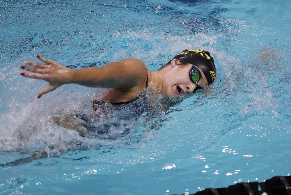 IowaÕs Helena Blumenau competes in the 1000-yard freestyle against Notre Dame and Illinois Saturday, January 11, 2020 at the Campus Recreation and Wellness Center. (Brian Ray/hawkeyesports.com)