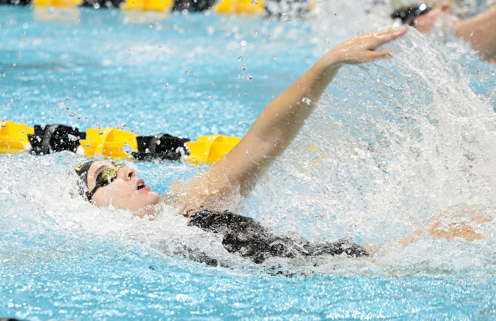 Iowa’s Maddie Ziegert swims the women’s 50-yard backstroke event during their meet against Michigan State at the Campus Recreation and Wellness Center in Iowa City on Thursday, Oct 3, 2019. (Stephen Mally/hawkeyesports.com)