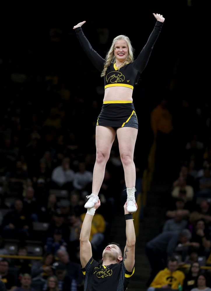 The Iowa Cheerleaders and Dance Team perform on senior night at half-time of the Iowa Hawkeyes game against the Purdue Boilermakers Tuesday, March 3, 2020 at Carver-Hawkeye Arena. (Brian Ray/hawkeyesports.com)