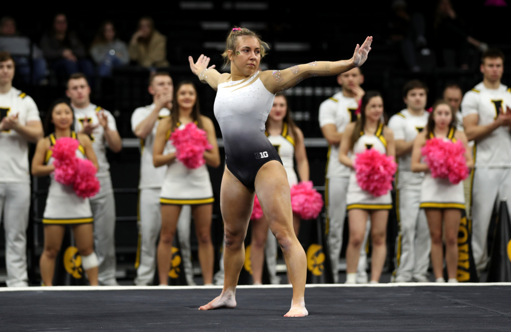 IowaÕs Alex Greenwald competes on the floor against Ball State and Air Force Saturday, January 11, 2020 at Carver-Hawkeye Arena. (Brian Ray/hawkeyesports.com)
