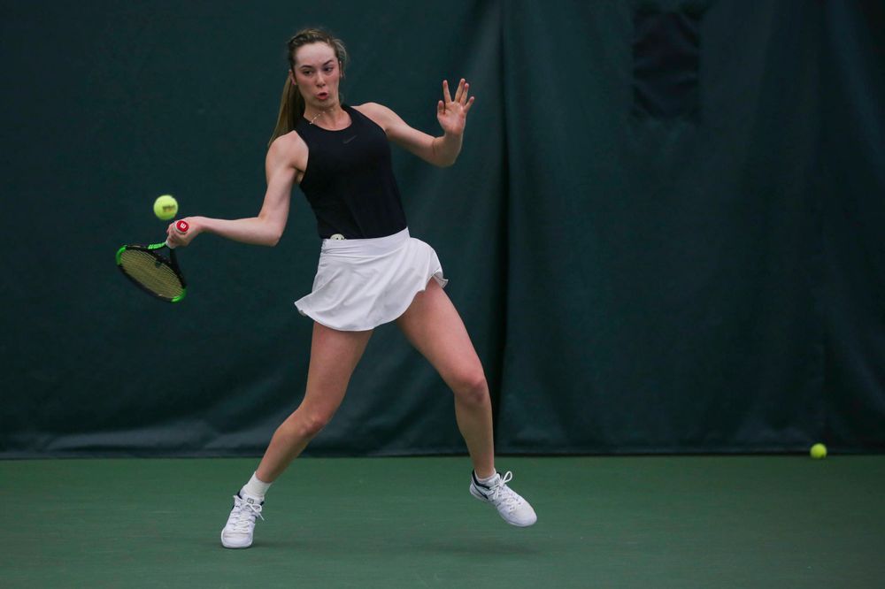 IowaÕs Samantha Mannix at womenÕs tennis senior day vs Nebraska on Saturday, April 13, 2019 at the Hawkeye Tennis and Recreation Complex. (Lily Smith/hawkeyesports.com)