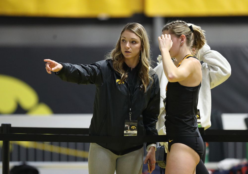 Iowa Hawkeyes assistant coach Paige Knodle during the 2019 Larry Wieczorek Invitational Friday, January 18, 2019 at the Recreation Building. (Brian Ray/hawkeyesports.com)