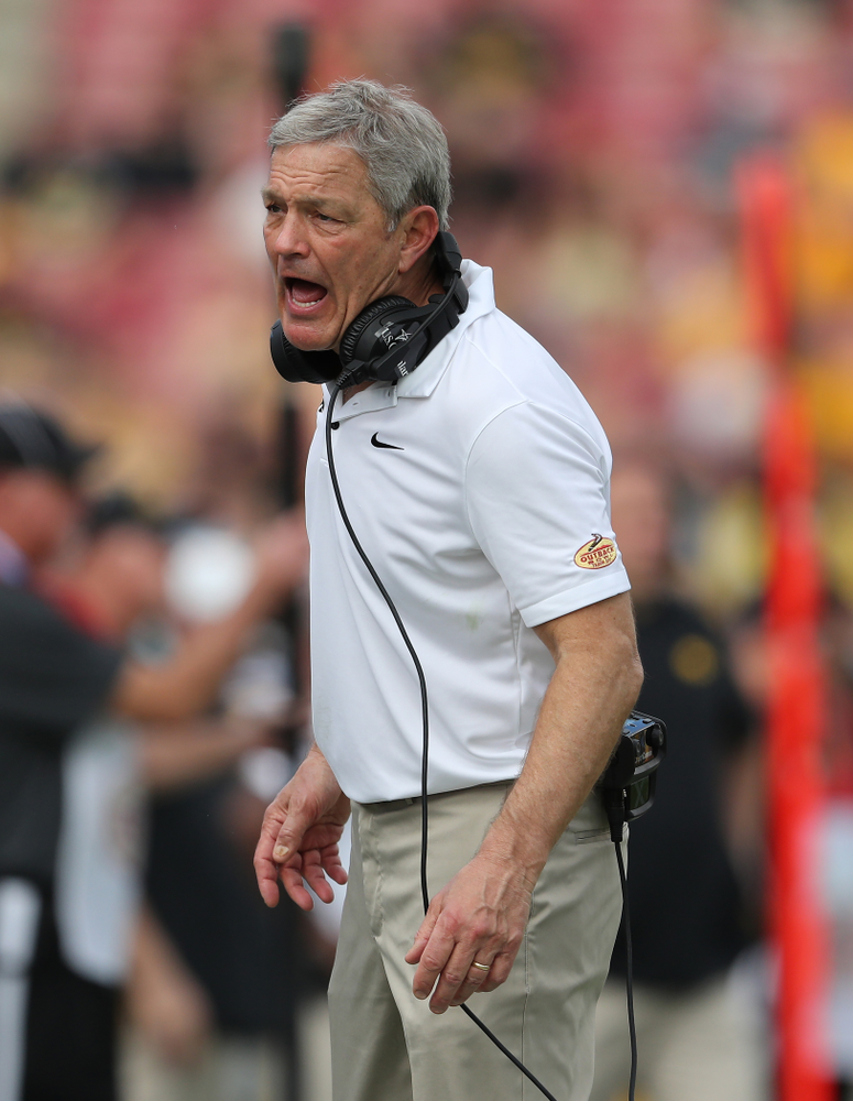 Iowa Hawkeyes head coach Kirk Ferentz during the Outback Bowl Tuesday, January 1, 2019 at Raymond James Stadium in Tampa, FL. (Brian Ray/hawkeyesports.com)