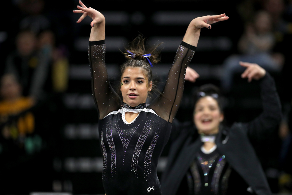 Iowa’s Ariana Agrapides competes on the floor against Michigan State Saturday, February 1, 2020 at Carver-Hawkeye Arena. (Brian Ray/hawkeyesports.com)