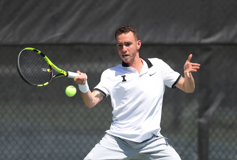 IowaÕs Kareem Allaf against the Michigan Wolverines Sunday, April 21, 2019 at the Hawkeye Tennis and Recreation Complex. (Brian Ray/hawkeyesports.com)