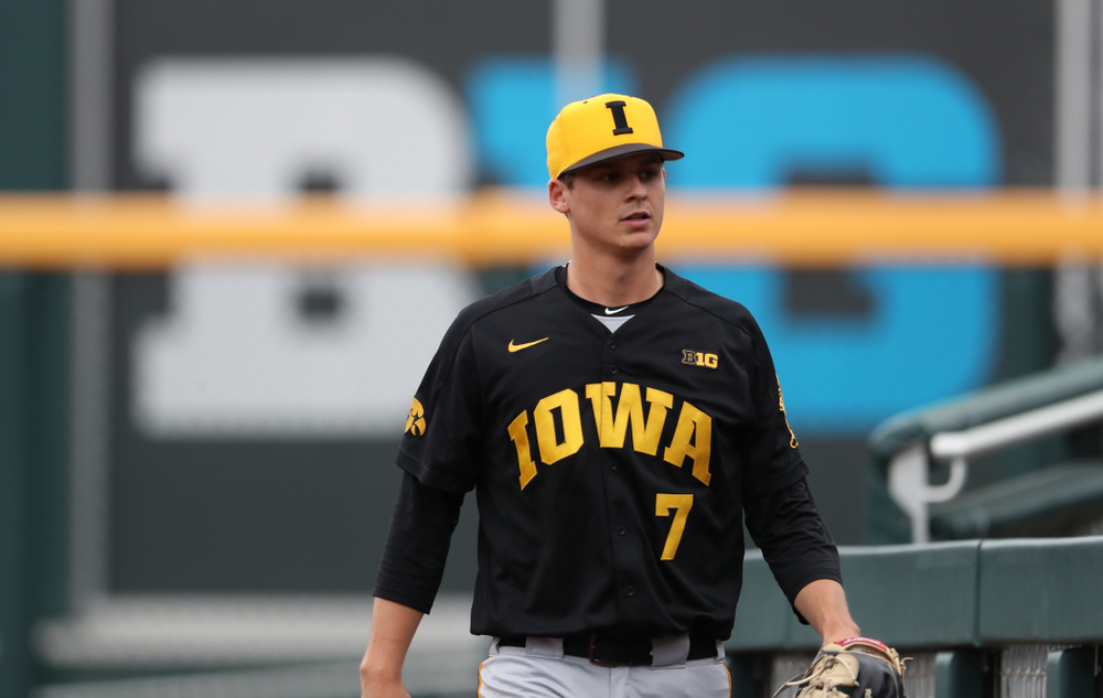 Iowa Hawkeyes Grant Judkins (7) against the Nebraska Cornhuskers in the first round of the Big Ten Baseball Tournament Friday, May 24, 2019 at TD Ameritrade Park in Omaha, Neb. (Brian Ray/hawkeyesports.com)