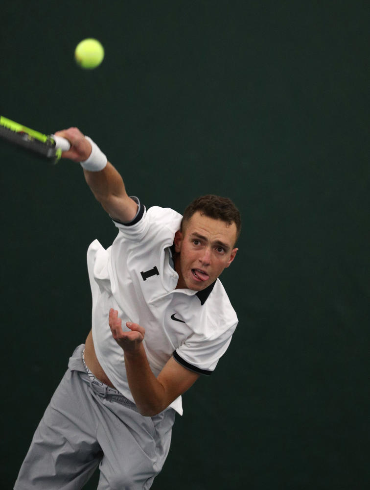 Iowa's Kareem Allaf against Western Michigan Saturday, January 19, 2019 at the Hawkeye Tennis and Recreation Complex. (Brian Ray/hawkeyesports.com)