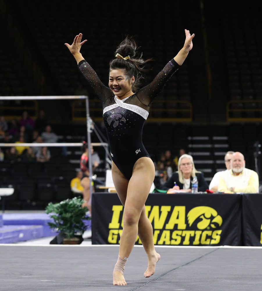 Iowa's Clair Kaji competes on the floor against the Rutgers Scarlet Knights Saturday, January 26, 2019 at Carver-Hawkeye Arena. (Brian Ray/hawkeyesports.com)