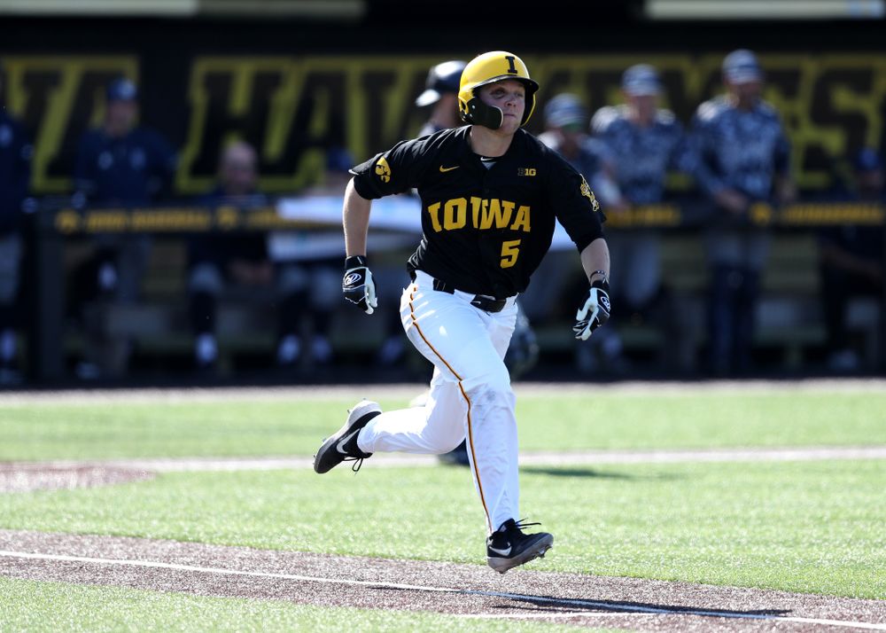 Iowa Hawkeyes Zeb Adreon (5) during game two against UC Irvine Saturday, May 4, 2019 at Duane Banks Field. (Brian Ray/hawkeyesports.com)