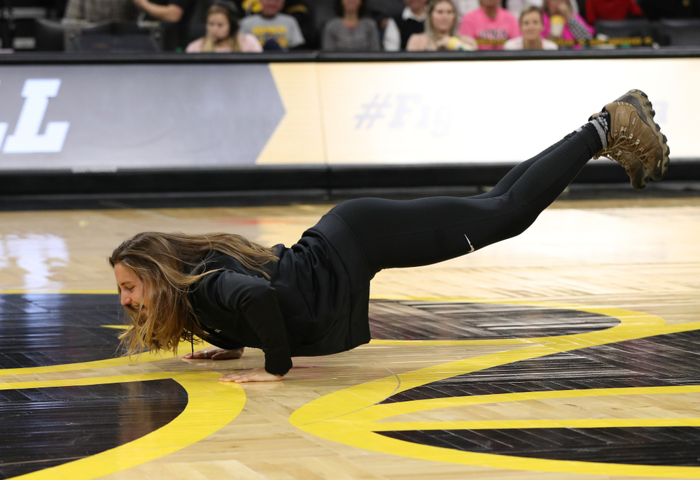The Iowa Field Hockey Team, Soccer Team, Tennis Team, and Volleyball team play Simon Sez as they celebrate National Girls and Women in Sports day during halftime of the Iowa Hawkeyes game against the seventh ranked Maryland Terrapins Sunday, February 17, 2019 at Carver-Hawkeye Arena. (Brian Ray/hawkeyesports.com)