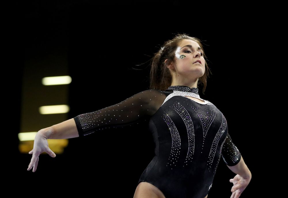 Iowa’s Erin Castle competes on the beam against Michigan State Saturday, February 1, 2020 at Carver-Hawkeye Arena. (Brian Ray/hawkeyesports.com)