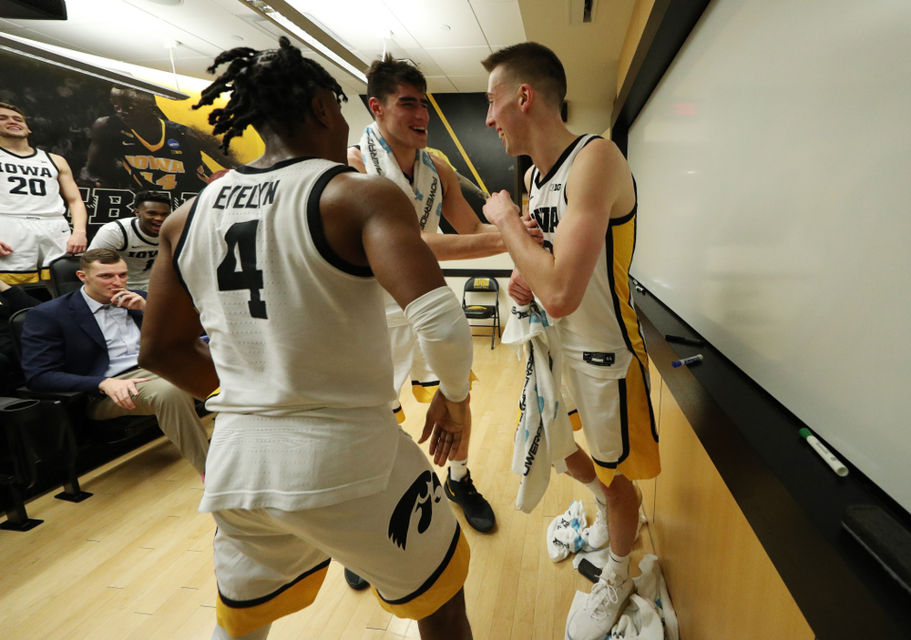 Iowa Hawkeyes forward Luka Garza (55) and guard Joe Wieskamp (10) against the Maryland Terrapins Friday, January 10, 2020 at Carver-Hawkeye Arena. (Brian Ray/hawkeyesports.com)