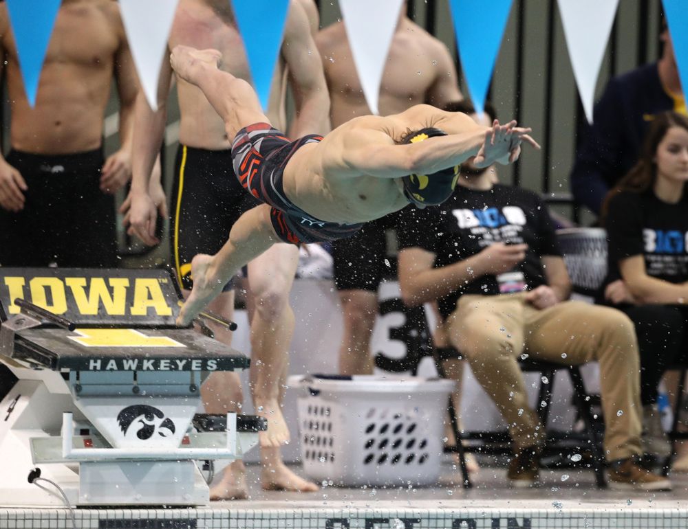 Iowa's Daniel Swanepoel swims the breaststroke leg of the 200 medley relay at the 2019 Big Ten Swimming and Diving meet Wednesday, February 27, 2019 at the Campus Wellness and Recreation Center. (Brian Ray/hawkeyesports.com)