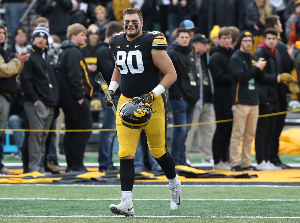 Iowa Hawkeyes defensive end Sam Brincks (90) during senior day activities before their game against the Nebraska Cornhuskers Friday, November 23, 2018 at Kinnick Stadium. (Brian Ray/hawkeyesports.com)
