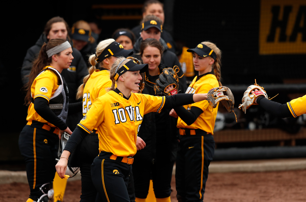 Iowa Hawkeyes infielder Sarah Kurtz (9) against UW Green Bay Tuesday, March 27, 2018 at Bob Pearl Field. (Brian Ray/hawkeyesports.com)