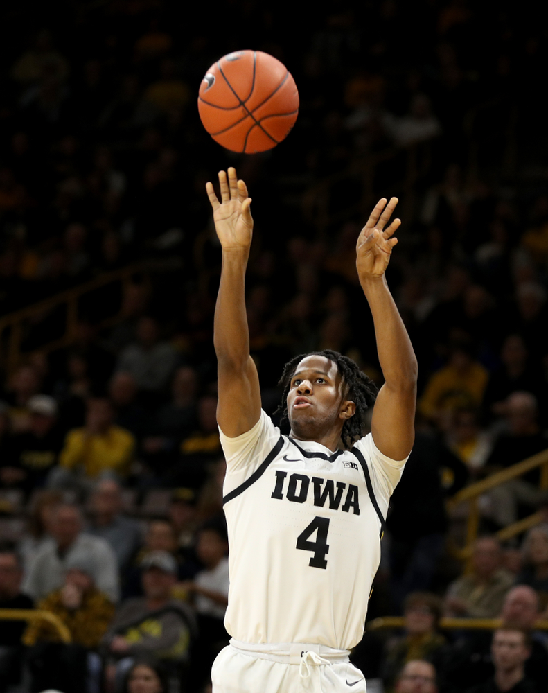 Iowa Hawkeyes guard Bakari Evelyn (4) against North Florida Thursday, November 21, 2019 at Carver-Hawkeye Arena. (Brian Ray/hawkeyesports.com)