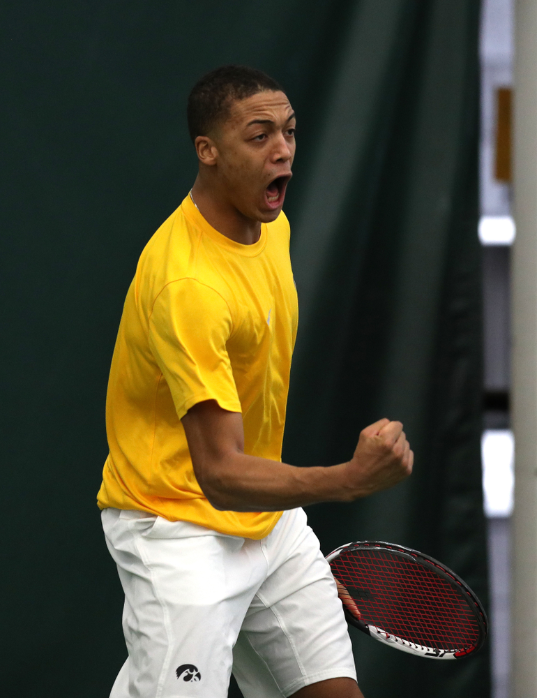 Oliver Okonkwo and Will Davies against Utah Sunday, February 10, 2019 at the Hawkeye Tennis and Recreation Complex. (Brian Ray/hawkeyesports.com)