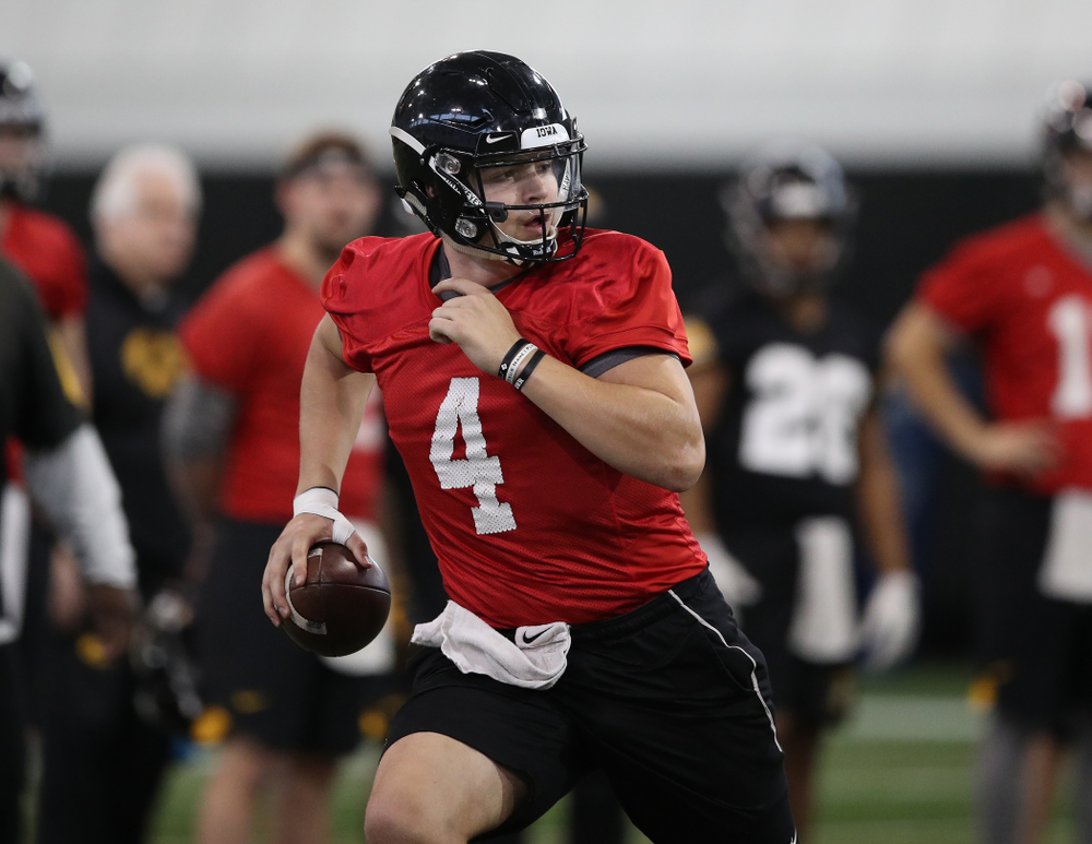 Iowa Hawkeyes quarterback Nate Stanley (4) during preparation for the 2019 Outback Bowl Tuesday, December 18, 2018 at the Hansen Football Performance Center. (Brian Ray/hawkeyesports.com)