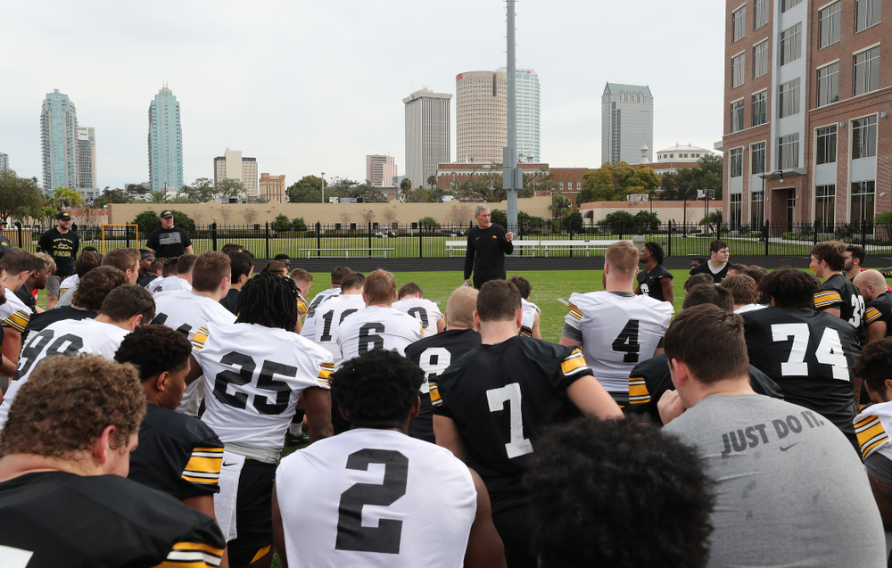 Iowa Hawkeyes head coach Kirk Ferentz during the team's first Outback Bowl Practice in Florida Thursday, December 27, 2018 at Tampa University. (Brian Ray/hawkeyesports.com)
