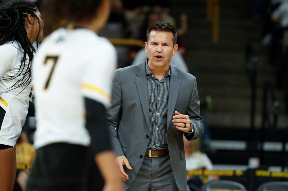 Iowa Hawkeyes head coach Bond Shymansky against the Michigan State Spartans Friday, September 21, 2018 at Carver-Hawkeye Arena. (Brian Ray/hawkeyesports.com)