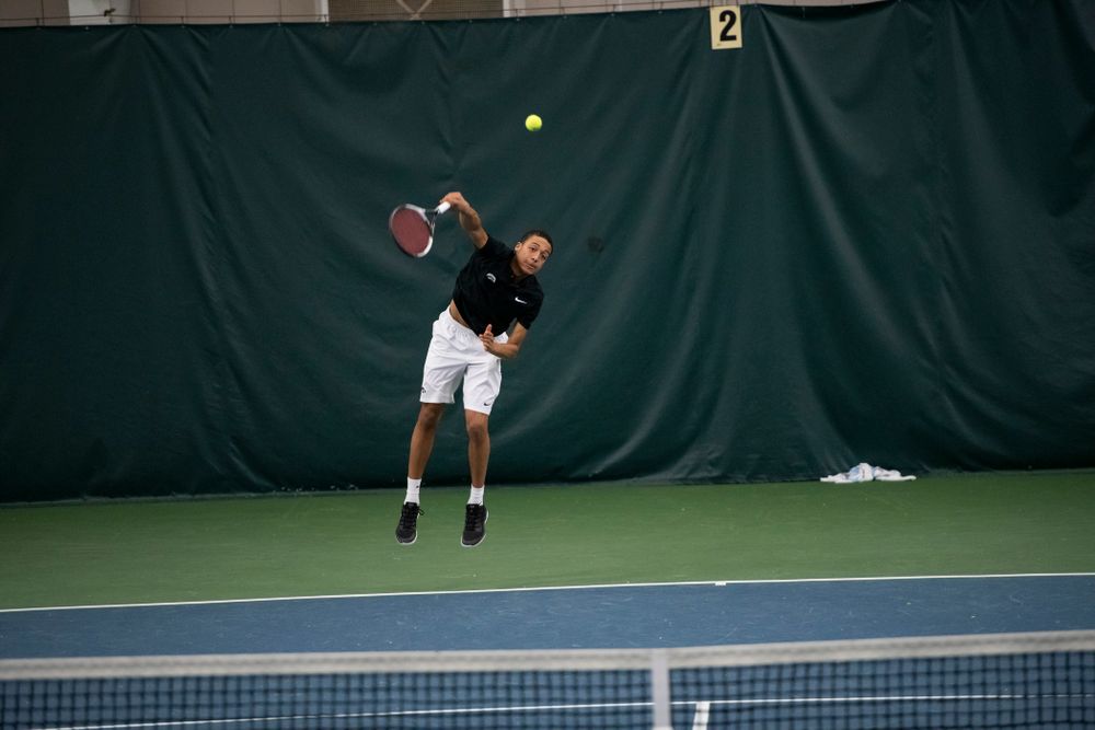 The Iowa men's tennis team competes against Cornell in The Rise Tennis Center in Ithaca, NY on Sunday, Feb. 24, 2019.