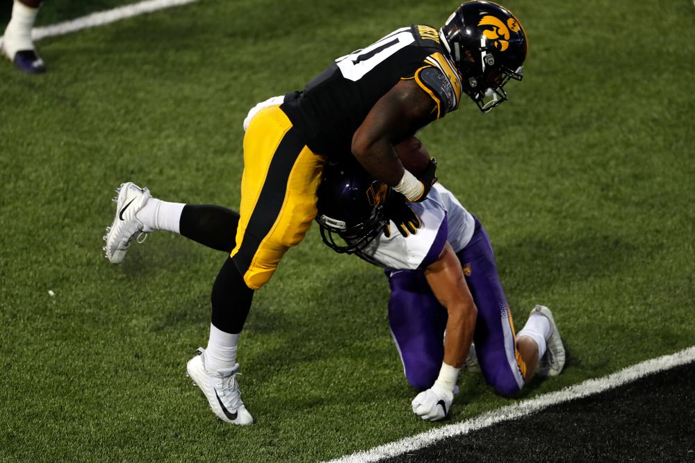 Iowa Hawkeyes running back Mekhi Sargent (10) against the Northern Iowa Panthers Saturday, September 15, 2018 at Kinnick Stadium. (Brian Ray/hawkeyesports.com)