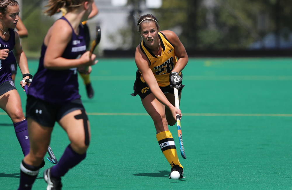 Iowa Hawkeyes Sophie Sunderland (20) during an exhibition game against Northwestern Saturday, August 24, 2019 at Grant Field. (Brian Ray/hawkeyesports.com)