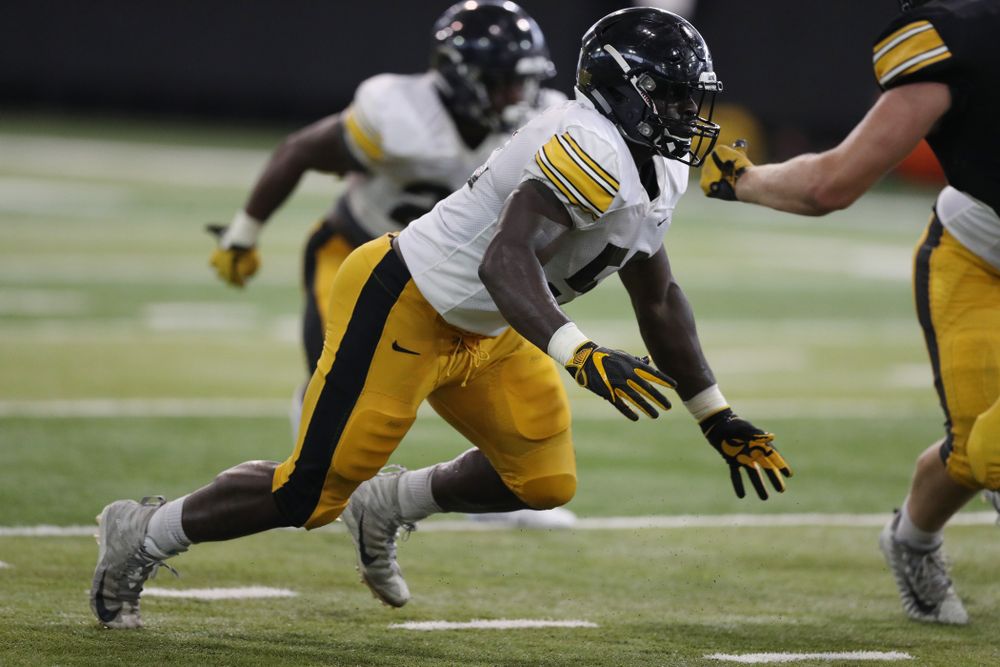 Iowa Hawkeyes linebacker Amani Jones (52) during Fall Camp Practice No. 6 Thursday, August 8, 2019 at the Ronald D. and Margaret L. Kenyon Football Practice Facility. (Brian Ray/hawkeyesports.com)