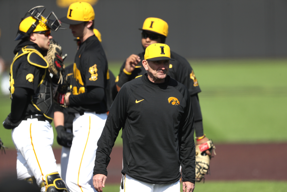 Head Coach Rick Heller against California State Northridge Sunday, March 17, 2019 at Duane Banks Field. (Brian Ray/hawkeyesports.com)