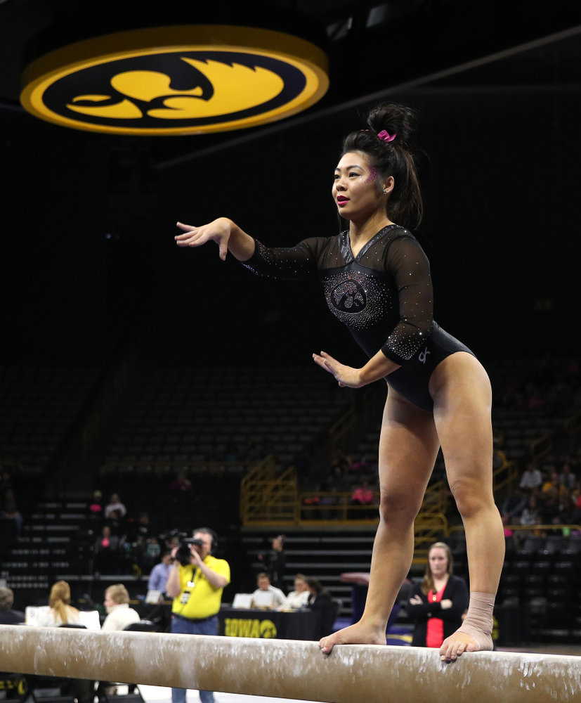 Iowa's Clair Kaji competes on the beam during their meet against the Minnesota Golden Gophers Saturday, January 19, 2019 at Carver-Hawkeye Arena. (Brian Ray/hawkeyesports.com)