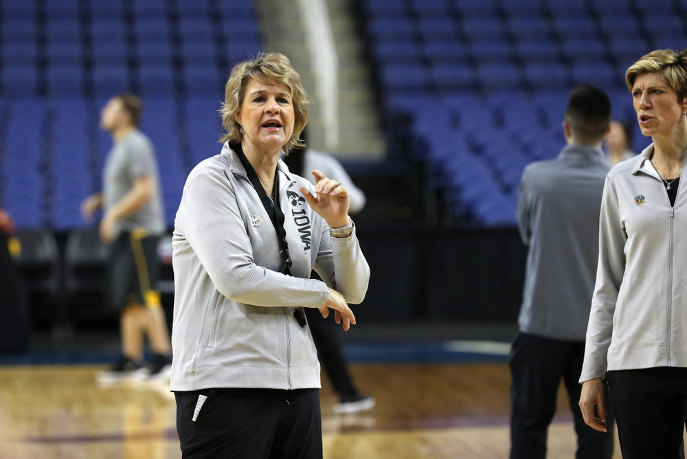 Iowa Hawkeyes head coach Lisa Bluder during media and practice as they prepare for their Sweet 16 matchup against NC State Friday, March 29, 2019 at the Greensboro Coliseum in Greensboro, NC.(Brian Ray/hawkeyesports.com)