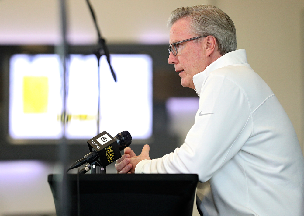 Iowa Hawkeyes head coach Fran McCaffery answers questions during Iowa Men’s Basketball Media Day at Carver-Hawkeye Arena in Iowa City on Wednesday, Oct 9, 2019. (Stephen Mally/hawkeyesports.com)