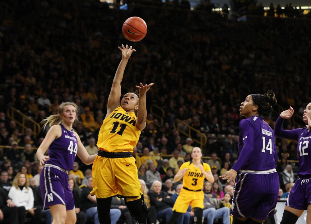 Iowa Hawkeyes guard Tania Davis (11) against the Northwestern Wildcats Sunday, March 3, 2019 at Carver-Hawkeye Arena. (Brian Ray/hawkeyesports.com)