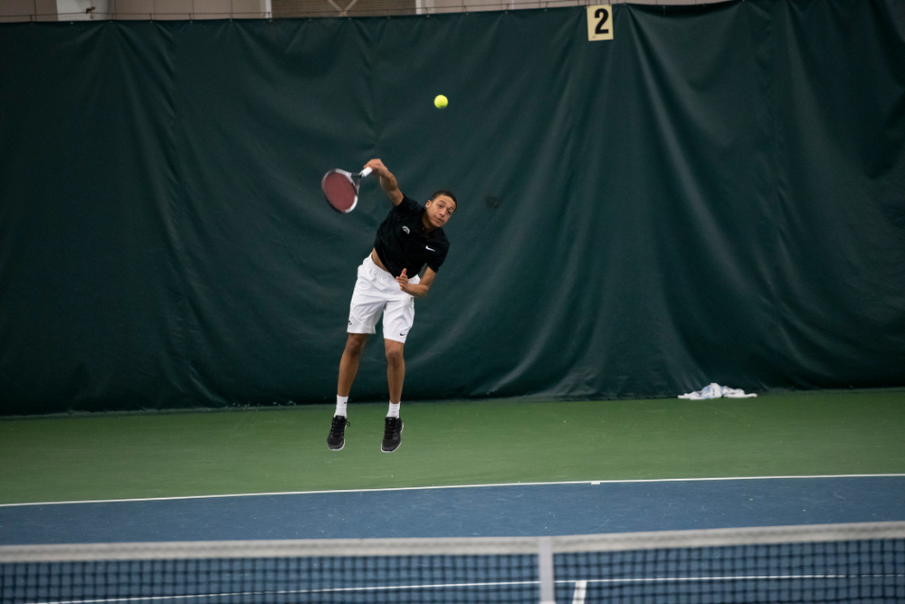 The Iowa men's tennis team competes against Cornell in The Rise Tennis Center in Ithaca, NY on Sunday, Feb. 24, 2019.