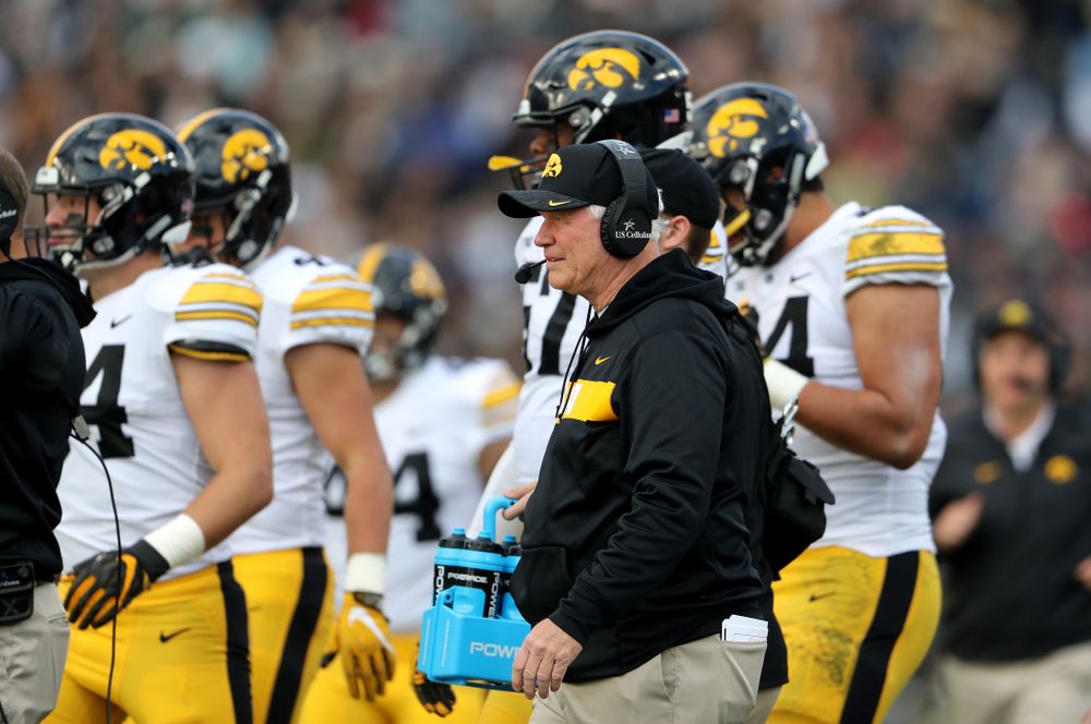 Iowa Hawkeyes defensive line coach Reese Morgan against the Purdue Boilermakers Saturday, November 3, 2018 Ross Ade Stadium in West Lafayette, Ind. (Brian Ray/hawkeyesports.com)