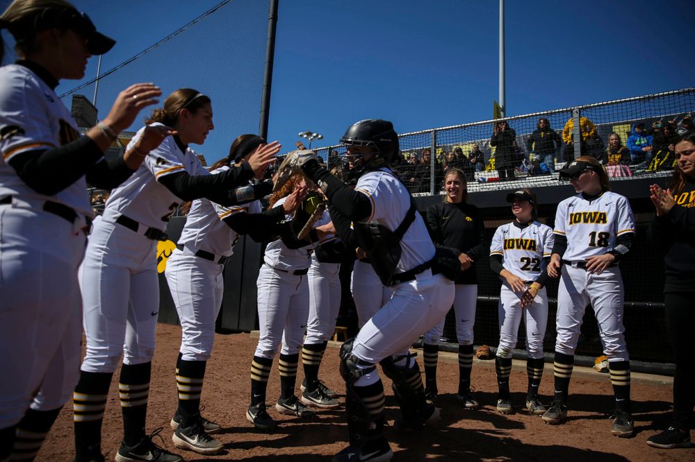 Iowa catcher Abby Lien (9) at game 3 vs Northwestern on Sunday, March 31, 2019 at Bob Pearl Field. (Lily Smith/hawkeyesports.com)
