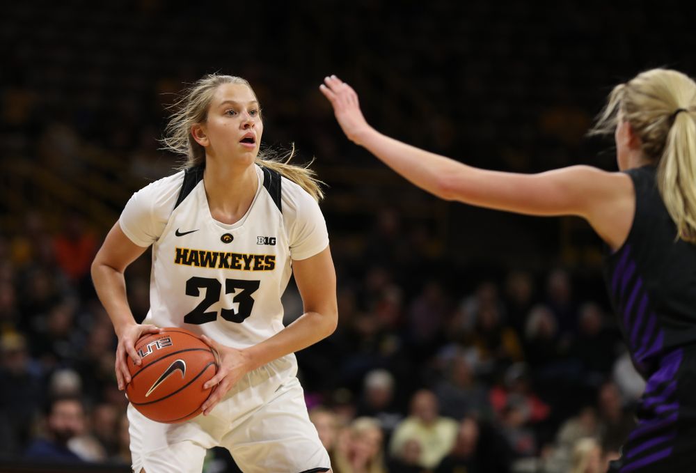 Iowa Hawkeyes forward Logan Cook (23) against the Northern Iowa Panthers in the Hy-Vee Classic Sunday, December 16, 2018 at Carver-Hawkeye Arena. (Brian Ray/hawkeyesports.com)