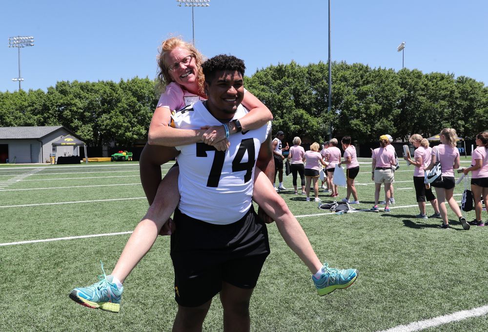 Iowa Hawkeyes offensive lineman Tristan Wirfs (74) during the 2019 Iowa Ladies Football Academy Saturday, June 8, 2019 at the Hansen Football Performance Center. (Brian Ray/hawkeyesports.com)
